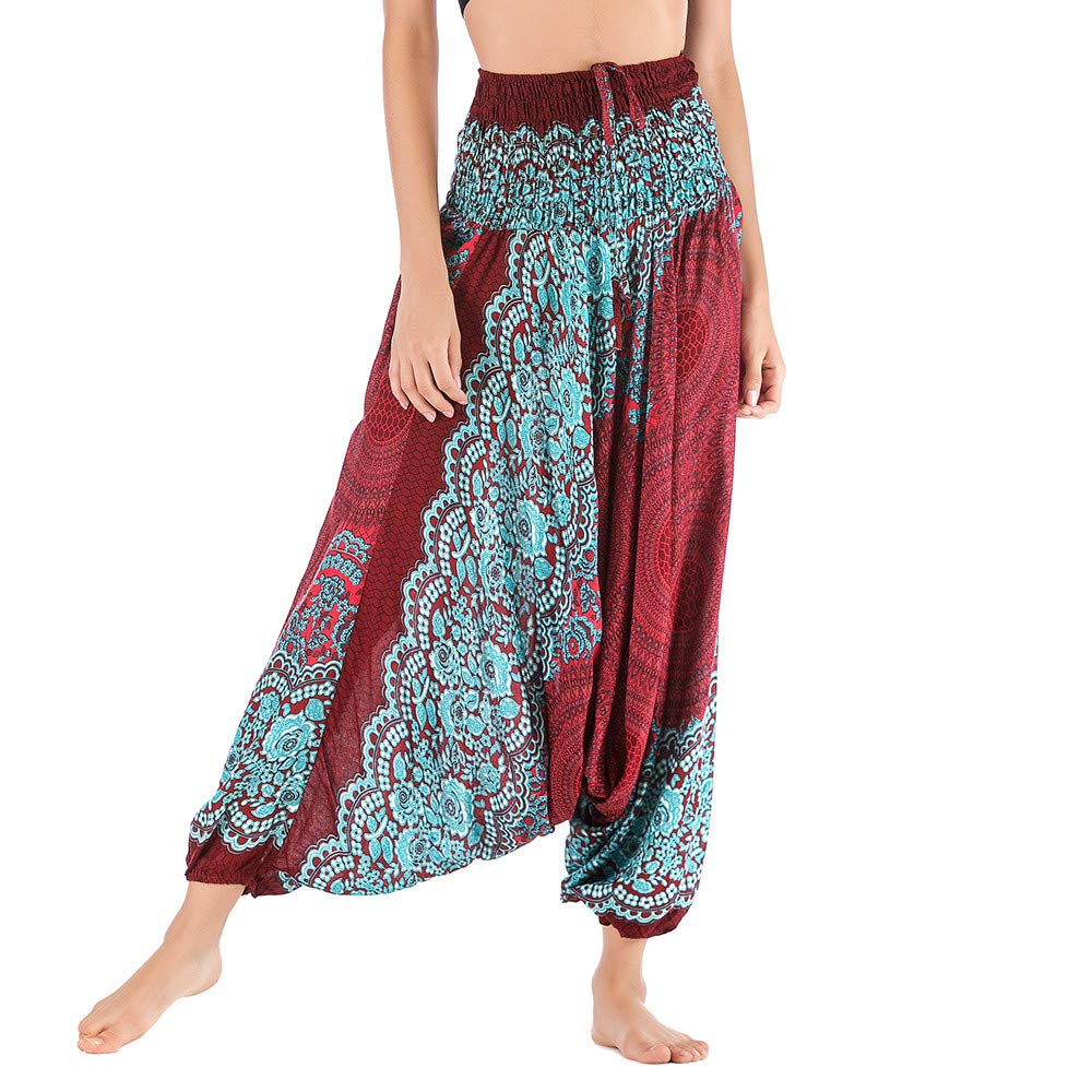 Whitewhale Women Casual Peacock Print Summer Loose Yoga Trousers Baggy
