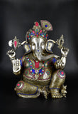 Whitewhale Brass Ganesha Statue Large with Mosaic Stonework, 21 Inche Big Large.