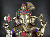 Whitewhale Brass Ganesha Statue Large with Mosaic Stonework, 21 Inche Big Large.