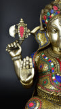 Whitewhale Brass Ganesha Statue Large with Mosaic Stonework, 21 Inche Big Large.