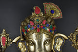 Whitewhale Brass Ganesha Statue Large with Mosaic Stonework, 21 Inche Big Large.