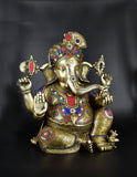 Whitewhale Brass Ganesha Statue Large with Mosaic Stonework, 21 Inche Big Large.