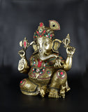 Whitewhale Brass Ganesha Statue Large with Mosaic Stonework, 21 Inche Big Large.