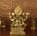 White Whale Brass Lord Ganesha  Left Side Trunk  Sitting On Lotus Statue Idol Home Decor Figurine