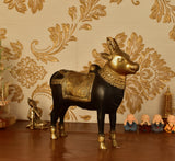 White Whale Brass Mighty Shivanandi Bull with Bells in Matte Black and Royal Gold Finish