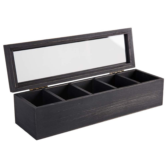 White Whale Tea Box Storage Natural Tea Chest Tea Bag Holder 5 Adjustable Tea Chest Compartments with Glass Window