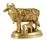 White Whale Large Gold Elegant Kamdhenu Cow and Calf Brass Statue Spiritual Showpiece