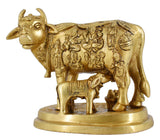 White Whale Large Gold Elegant Kamdhenu Cow and Calf Brass Statue Spiritual Showpiece