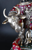 White Whale Kamdhenu Cow & Baby Cow Brass Statue Religious Strength Sculpture Idol