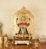 White Whale Lord Ganesh Murti Ganesha Idol Ganpati Brass Statue with Multicolor Stone Work for Home Decoration Showpiece