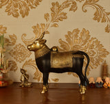 White Whale Brass Mighty Shivanandi Bull with Bells in Matte Black and Royal Gold Finish