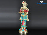 White Whale Brass Deeplaxmi Statue/Hand Carved Religious Standing Goddess Lakshmi/Diwali Oil Lamp Laxmi/Diya Holding Lady/Temple Decor Art