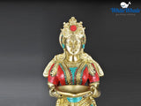 White Whale Brass Deeplaxmi Statue/Hand Carved Religious Standing Goddess Lakshmi/Diwali Oil Lamp Laxmi/Diya Holding Lady/Temple Decor Art