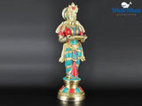 White Whale Brass Deeplaxmi Statue/Hand Carved Religious Standing Goddess Lakshmi/Diwali Oil Lamp Laxmi/Diya Holding Lady/Temple Decor Art