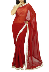 Whitewhale Bollywood Plain Georgette Saree Traditional Party/Wedding Wear