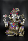 Whitewhale Brass Ganesha Statue Large with Mosaic Stonework, 21 Inche Big Large.