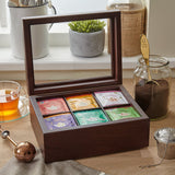 Whitewhale  Tea Box Storage Chest 6 Adjustable Compartment Tea Bags Organizer Container Tea Box with Glass Window