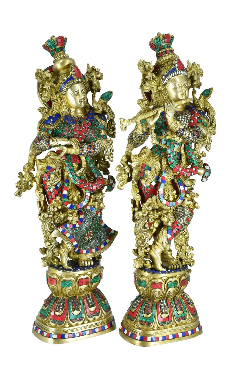 Whitewhale Radha Krishna offers Brass Statue Religious Sculpture Idol