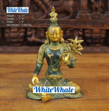 White Whale Brass Meditation Tara Buddha with a Rare Detailed Tree For Decor