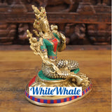 White Whale Brass Tara Meditation Position Idol Semi Precious Stone Work