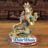 White Whale Brass Tara Meditation Position Idol Semi Precious Stone Work