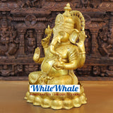 White Whale Lord Ganesh Murti Ganesha Idol Ganpati Bhagwan Brass Statue for Home Decoration Showpiece