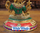 White Whale Brass Tara Meditation Position Idol Semi Precious Stone Work