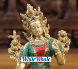 White Whale Brass Tara Meditation Position Idol Semi Precious Stone Work