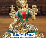 White Whale Brass Tara Meditation Position Idol Semi Precious Stone Work