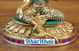 White Whale Brass Tara Meditation Position Idol Semi Precious Stone Work