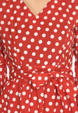 Whitewhale Comfortable V Neck Fit & Flare Polka Dot Print Dress For Women