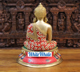 White Whale Brass Buddha sitting on a Lotus Platform - Semi Precious Stone Work