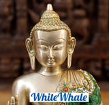 White Whale Brass Buddha sitting on a Lotus Platform - Semi Precious Stone Work