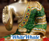 White Whale Brass Buddha sitting on a Lotus Platform - Semi Precious Stone Work