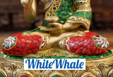 White Whale Brass Buddha sitting on a Lotus Platform - Semi Precious Stone Work