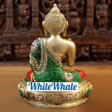 White Whale Brass Buddha sitting on a Lotus Platform - Semi Precious Stone Work