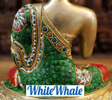 White Whale Brass Buddha sitting on a Lotus Platform - Semi Precious Stone Work