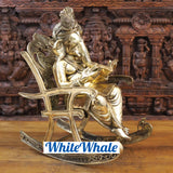 White Whale Brass Big Ganesha sitting on a Chair - Reading a Book (Golden Finish)