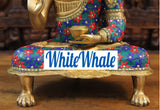 White Whale Brass Blessing Buddha on a Lion Paw Pedestal in Blue And Red Tone Semi-Stone Work