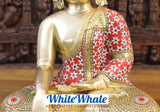 White Whale Brass Calling the Earth Buddha in Ornated robe with semi precious stone