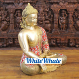 White Whale Brass Calling the Earth Buddha in Ornated robe with semi precious stone