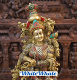 White Whale Brass Saundaryam Krishna Radha Standing on Lotus playing Flute- Embedded in Semi-Precious Stone