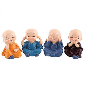 White Whale Resin Buddha Monk Statues, Small, Multicolour, Set of 4