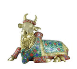 White Whale Brass Aishvara Nandikeshaya (Majestic Nandi Bull) - Guardian of Mount Kailasa - Jeweled in Semi Precious Stones.