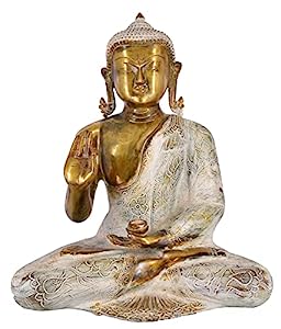 White Whale Brass Buddha Statue Murti for Home Decor Entrance Office Table Living Room Meditation Luck Gift Feng Shui Home Décor