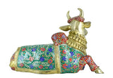 White Whale Brass Aishvara Nandikeshaya (Majestic Nandi Bull) - Guardian of Mount Kailasa - Jeweled in Semi Precious Stones.