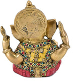 White Whale Lord Ganesh Murti Ganesha Idol Ganpati Brass Statue With Multicolor Stone Work for Home Decoration Showpiece