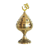 White Whale Brass Jali Akhand Jyoti Deep with Stand Cover & Om Diya for Temple, Home & Office Decor (5.4 x 5.4 x 11.5 cm)