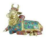 White Whale Brass Aishvara Nandikeshaya (Majestic Nandi Bull) - Guardian of Mount Kailasa - Jeweled in Semi Precious Stones.