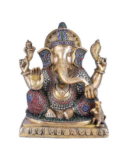 White Whale Ganesha Statue, Sitting Lord Ganesha Idol on Lotus, Ganapati, Vinayaka. Hindu Elephant God & Good Luck Gift for New Beginnings